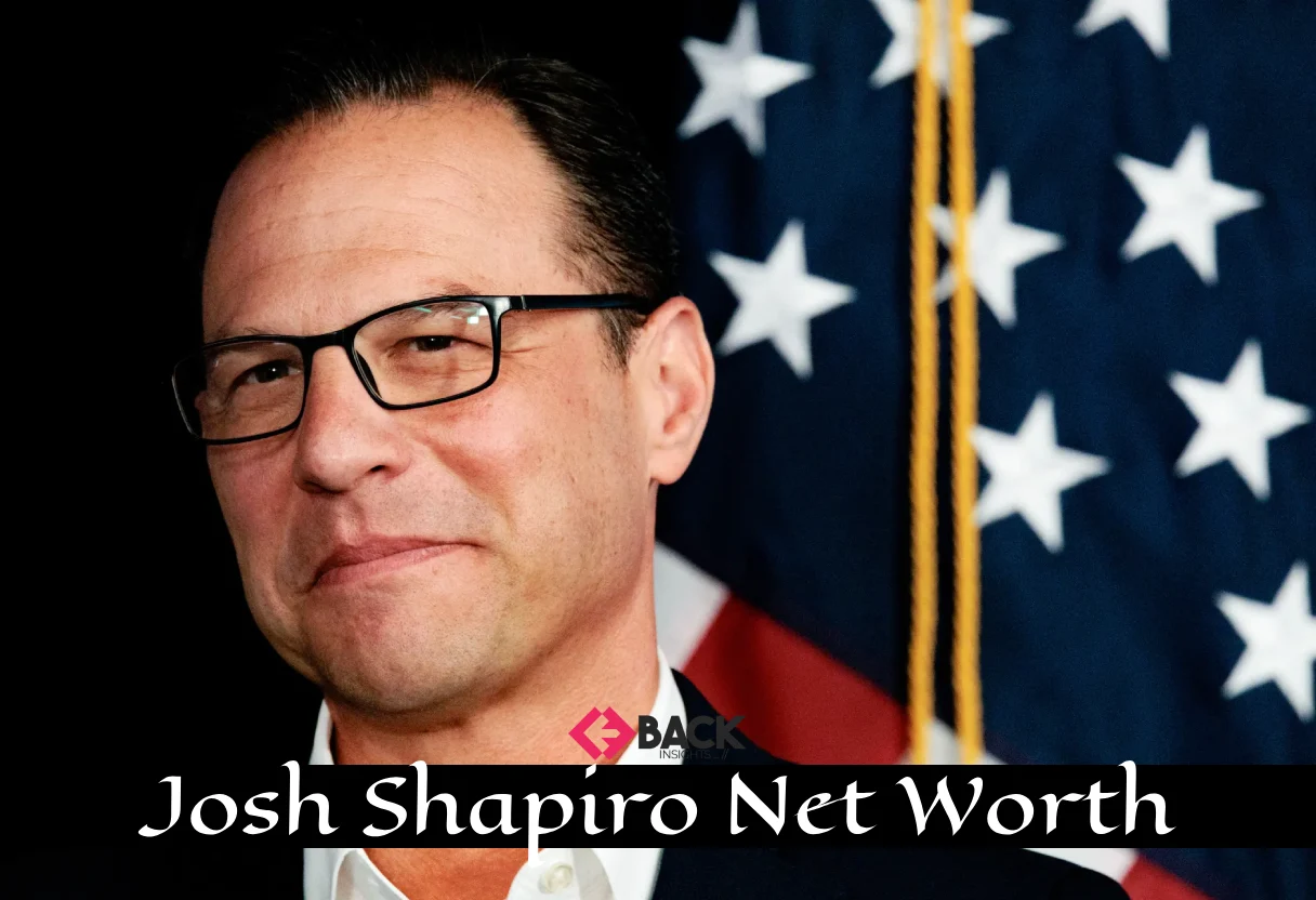 Portrait of Governor Josh Shapiro with text overlay highlighting Josh Shapiro Net Worth, career background, and financial success story.