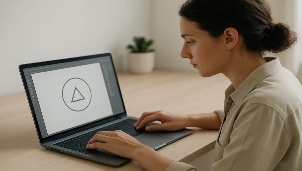 Small business owner designing a simple logo on a laptop to build a strong visual brand.