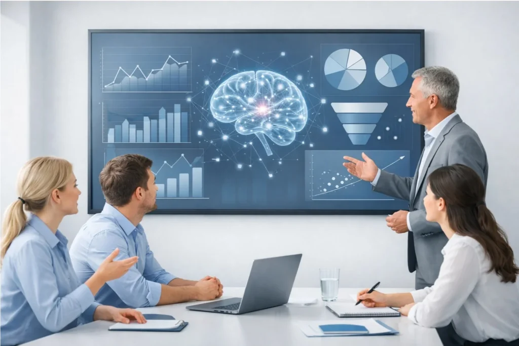 Sales team using AI tools to review data and improve sales decisions