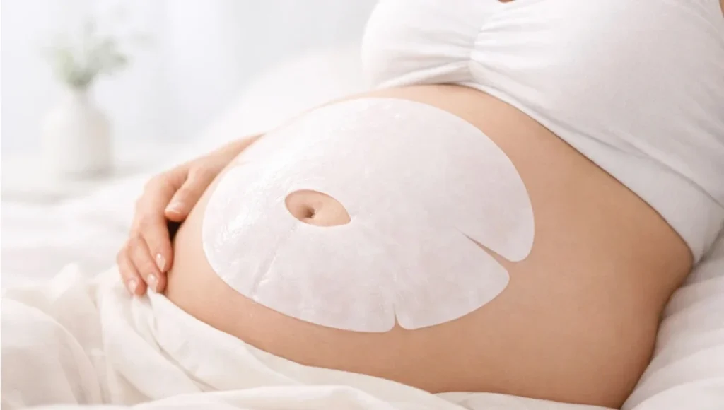 Belly mask applied to stomach to support skin prone to stretch marks