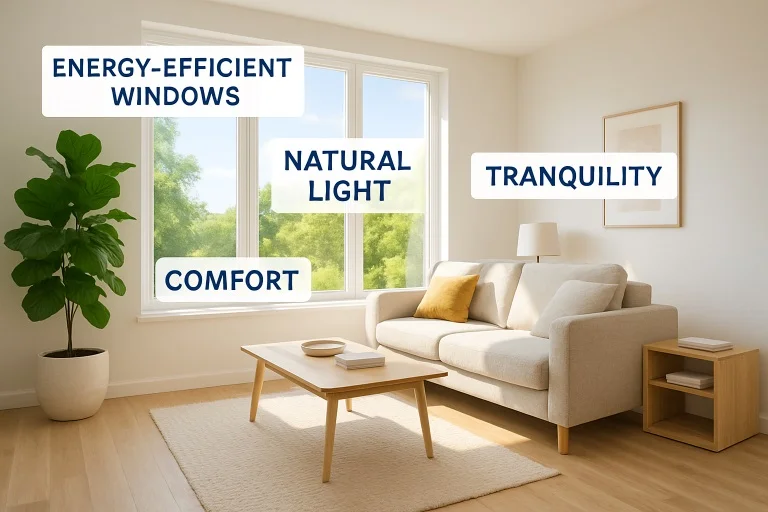 Energy efficient modern windows reducing heat loss and saving energy