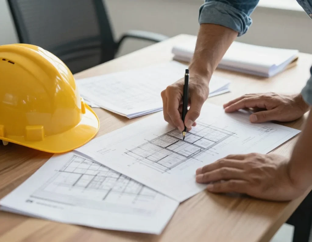 Building plans and permit documents reviewed by a construction professional