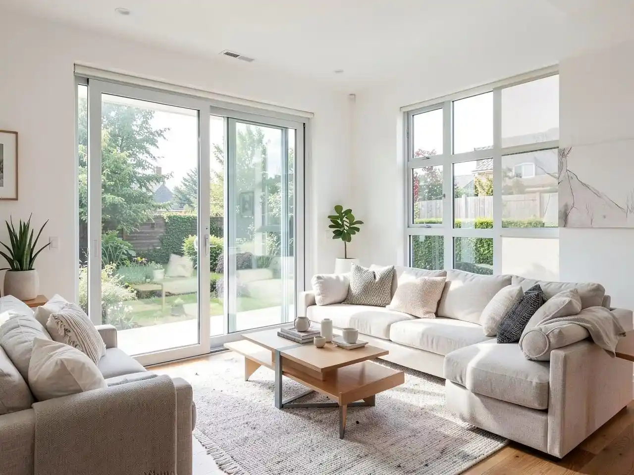 Modern energy-efficient windows in a comfortable home living room